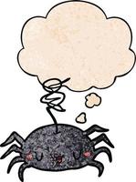 cartoon spider and thought bubble in grunge texture pattern style vector