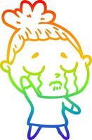 rainbow gradient line drawing cartoon crying woman vector