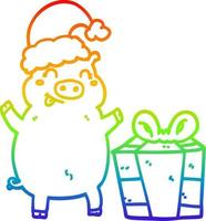 rainbow gradient line drawing cartoon happy christmas pig vector