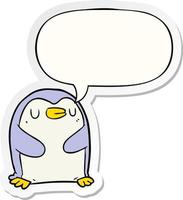 pingüino de dibujos animados y etiqueta engomada de la burbuja del discurso vector