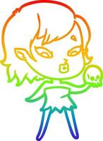 rainbow gradient line drawing cute cartoon vampire girl vector