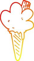 warm gradient line drawing cartoon ice cream cone vector