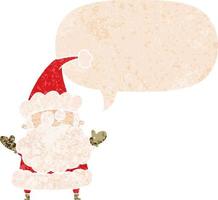 cartoon confused santa claus and speech bubble in retro textured style vector