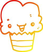 warm gradient line drawing cartoon cupcake with face vector