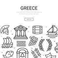 Set of Greece theme items. Banner template. Vector illustration.