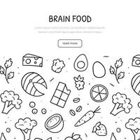 Hand drawn doodle of brain food theme. Banner template. Sketch style illustration. vector