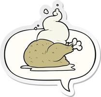 cartoon whole cooked chicken and speech bubble sticker vector