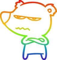 dibujo de línea de gradiente de arco iris dibujos animados de oso enojado vector