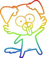 perro de dibujos animados de dibujo de línea de gradiente de arco iris con lengua fuera vector