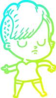 cold gradient line drawing cartoon woman vector