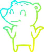cold gradient line drawing smiling bear shrugging shoulders vector