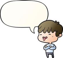 cartoon boy sticking out tongue and speech bubble in smooth gradient style vector