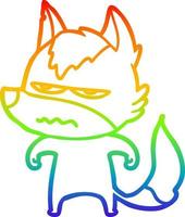 dibujo de línea de gradiente de arco iris lobo molesto de dibujos animados vector