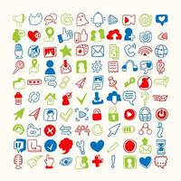 Doodle internet icon and shape. Handdrawn upload, download isolated vector social media set collection