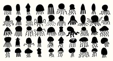 Squid octopus modern silhouette. Jellyfish shape vector illustration set collection