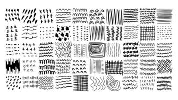 Black white scribble doodle pattern. Handdrawn vector isolated set colelction