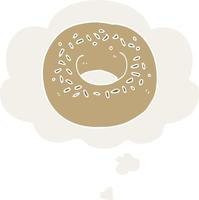 donut de dibujos animados y burbuja de pensamiento en estilo retro vector