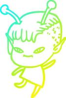 cold gradient line drawing cute cartoon alien girl vector