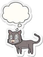 happy cartoon cat and thought bubble as a printed sticker vector