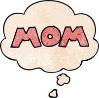 cartoon word mom and thought bubble in grunge texture pattern style vector