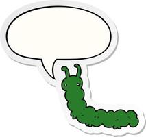 cartoon caterpillar and speech bubble sticker vector