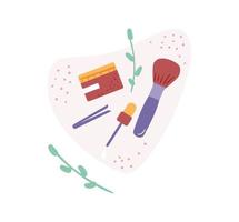 Beauty routine cosmetic products flat vector illustration.