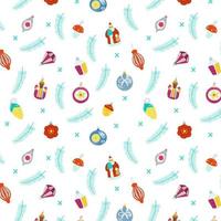 Christmas Seamless Vector Pattern With Retro Glass Toys And Fir Branches On White.