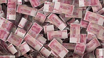 Falling Chinese Yuan Bills Money  Filling Up Screen And Emptying Transition