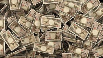 caída de billetes de yenes japoneses llenando la pantalla y vaciando la transición