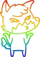 rainbow gradient line drawing clever cartoon fox vector