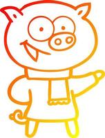 warm gradient line drawing cheerful pig wearing winter clothes cartoon vector