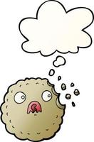 frightened cookie cartoon and thought bubble in smooth gradient style vector