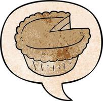 cartoon pie and speech bubble in retro texture style vector