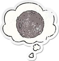 cartoon moon and thought bubble as a distressed worn sticker vector