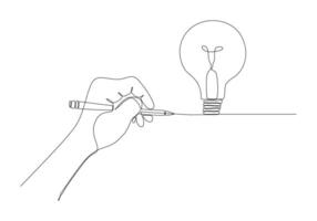 continuous line drawing hand creating idea vector illustration