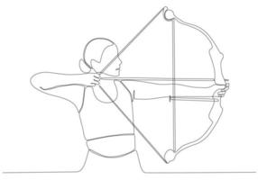 One Line Drawing or Continuous Line Art A female Archery Athlete. Premium Vector Illustration