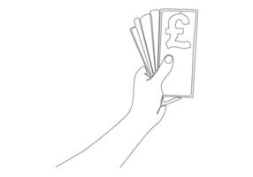 hand drawn continuous line giving banknotes pound sterling vector illustration