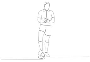 Continuous Line Drawing or Single Line Drawing Referee giving cards to player vector illustration