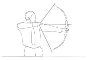 One Line Drawing or Continuous Line Art of a Male Archery Athlete. Vector Illustration