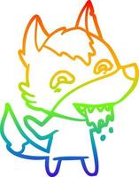 dibujo de línea de gradiente de arco iris lobo hambriento de dibujos animados vector