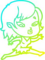 cold gradient line drawing cute cartoon vampire girl vector