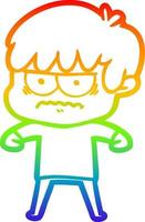 rainbow gradient line drawing annoyed cartoon boy vector