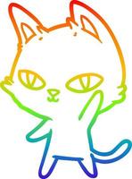 rainbow gradient line drawing cartoon cat waving vector