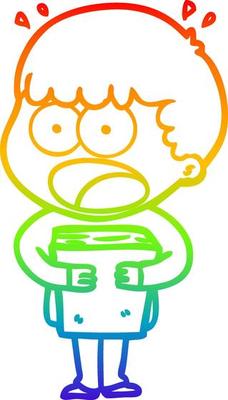 rainbow gradient line drawing cartoon shocked man with a book