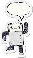 cartoon robot and speech bubble distressed sticker vector