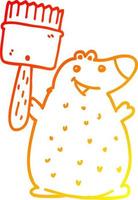 warm gradient line drawing cartoon bear with paint brush vector