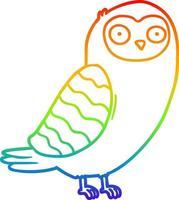 rainbow gradient line drawing cartoon owl vector