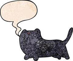 cartoon cat and speech bubble in retro texture style vector