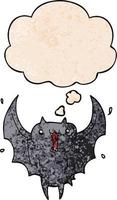 cartoon happy vampire bat and thought bubble in grunge texture pattern style vector