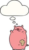 cartoon fat pig and thought bubble vector